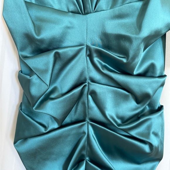 NWT Nicole Miller Teal Satin vneck ruched dress sz 8 - Picture 11 of 14